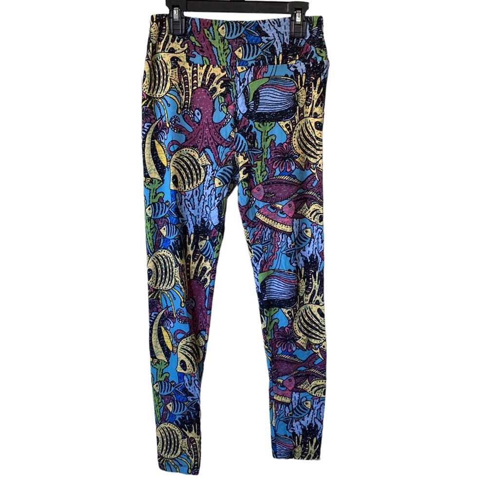 2/$15 LuLaRoe blue purple yellow fish leggings women’s OS